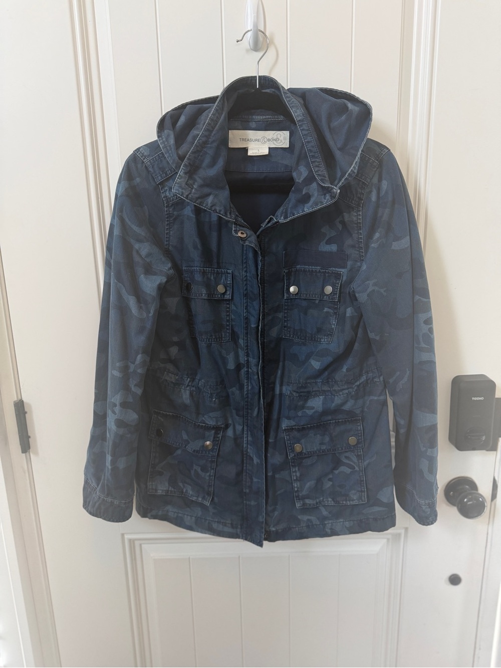 Treasure & Bond Navy Camouflage Hooded Field Jacket